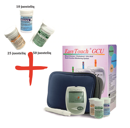 Easy Touch GCU + Gliukozės + Cholesterolio + Šlapimo rūgšties juostelės