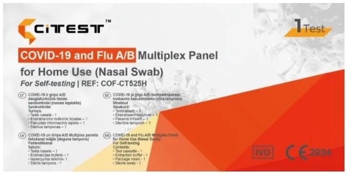 Covid-19 ir Flu A/B kombinuotas greitasis testas savikontrolei (nosies tepinėlis)