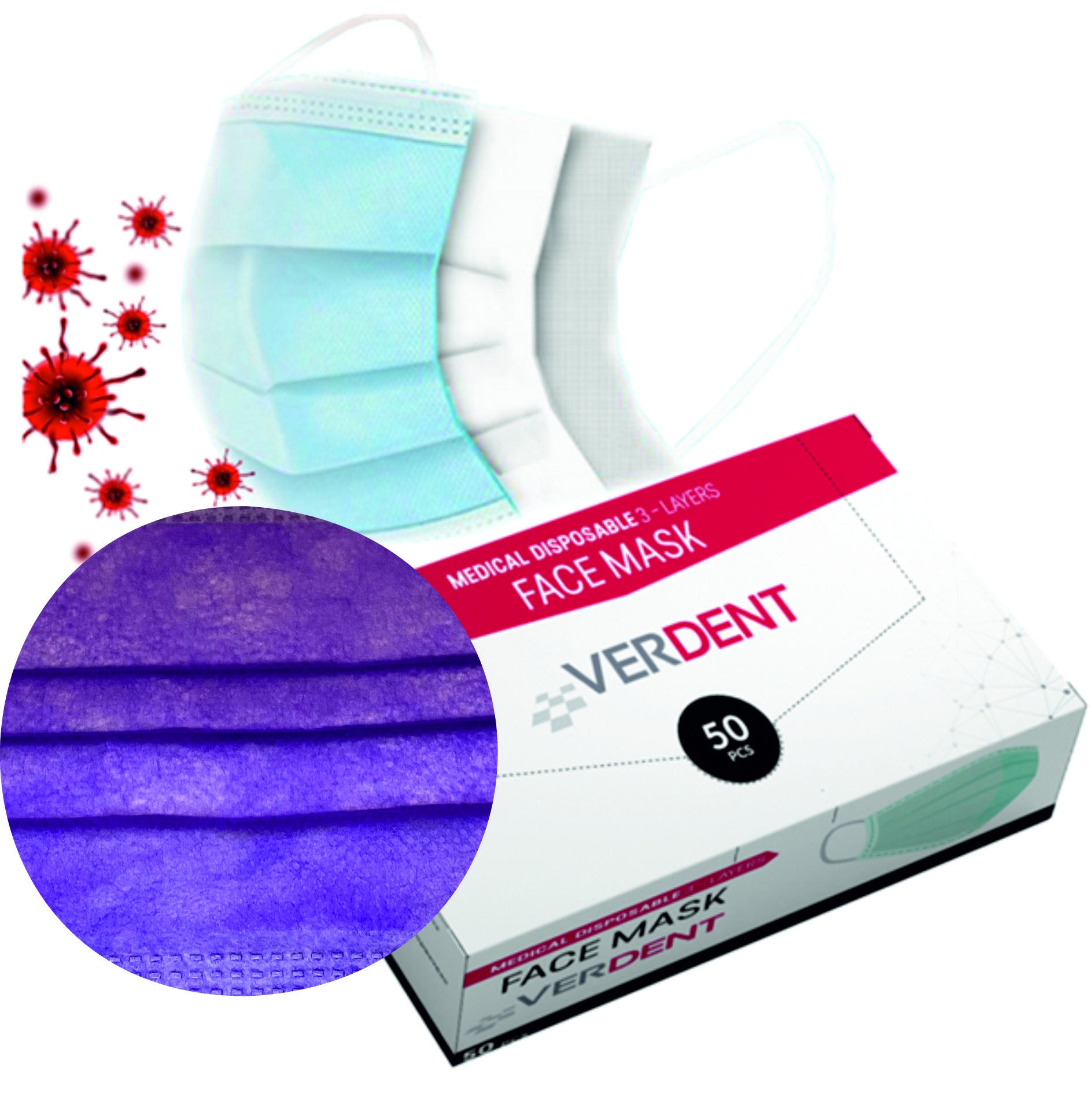 Vienkartinė medicininė kaukė IIR tipo (violetinė)